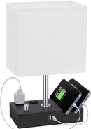 Axyaa Beige Bedside Lamp with USB Ports and Phone Stands