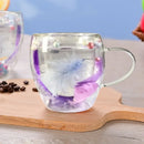 Axyaa Double Wall Glass Coffee Mug with Handles - Clear Milk Cup