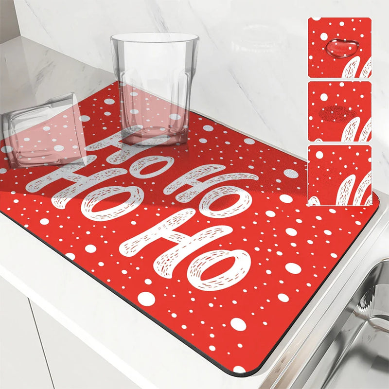 Axyaa Christmas Dot Dry Mat Set - Absorbent & Anti-slip Drain Pad for Kitchen & Bathroom