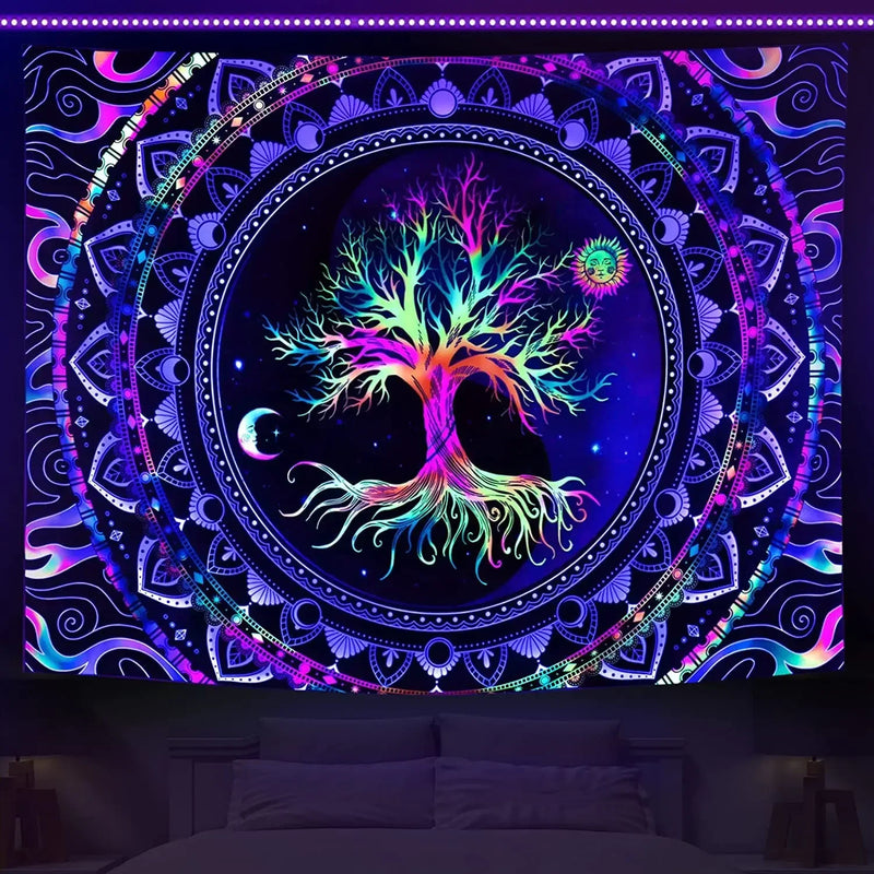Axyaa Psychedelic Tree of Life Fluorescent Tapestry UV Wall Hanging