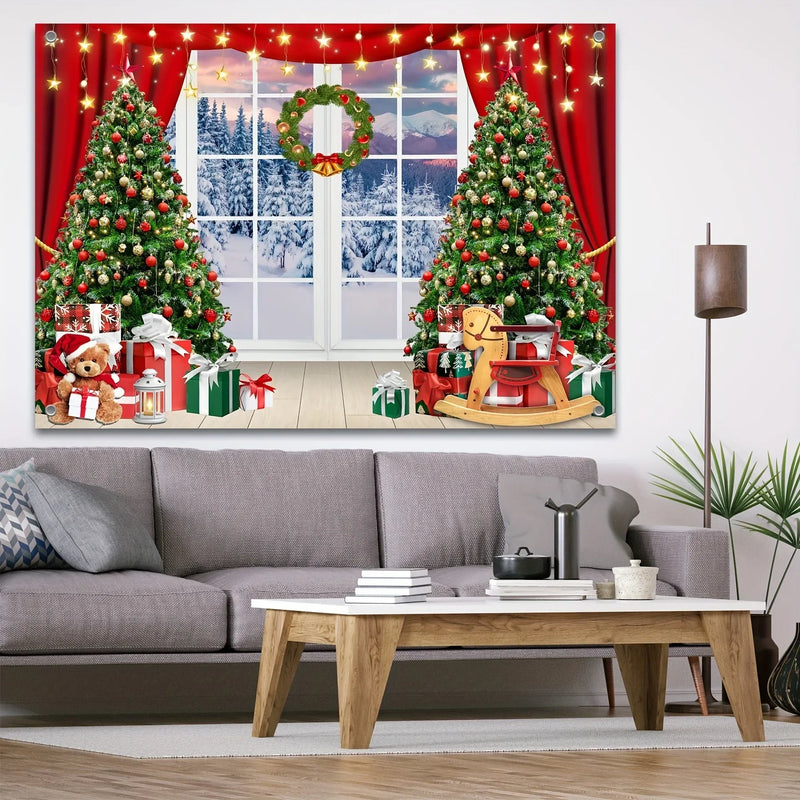 Axyaa Christmas Winter Window Snow Scene Hanging Cloth Tree Home Decoration
