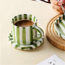 Axyaa Striped Ceramic Cup and Plate Set, 280ml Afternoon Tea Coffee Cup