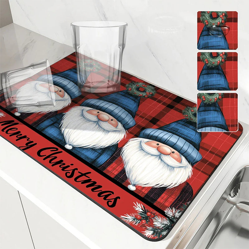 Christmas Pygmy Berry Drying Mat - Axyaa Absorbent Non-Slip Kitchen Counter Mat