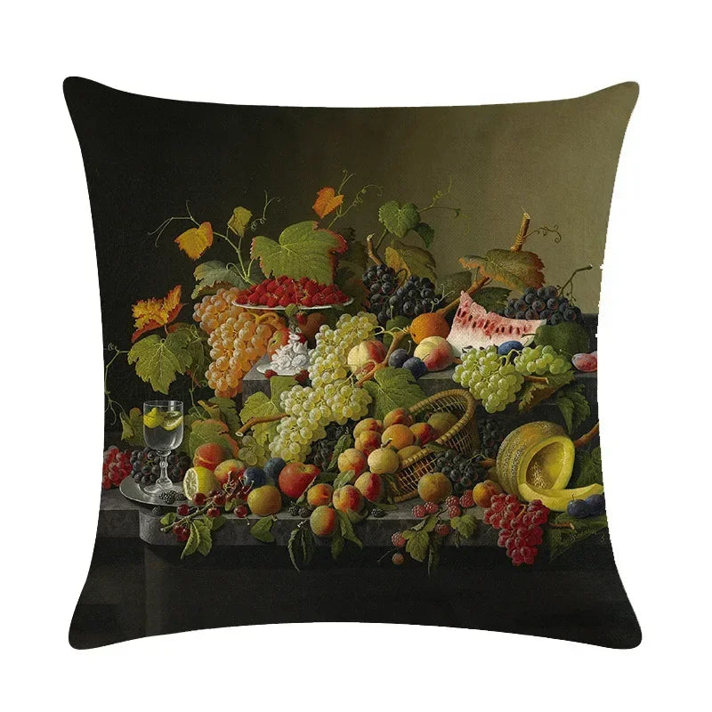 Axyaa Retro Oil Painting Linen Cushion Cover for Home Decor