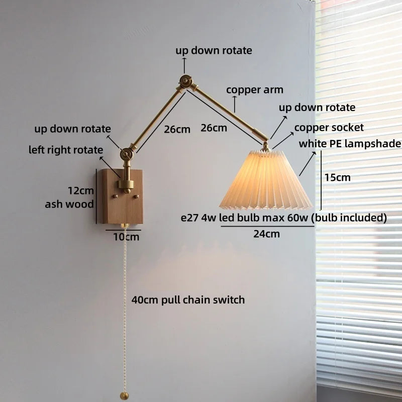 Axyaa Nordic LED Wall Light White Umbrella Style Swing Arm Modern Bedside Lamp