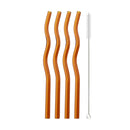 Axyaa Glass Straws - 5Pcs Colorful, Eco-Friendly Wavy Design for Juice & Cocktails