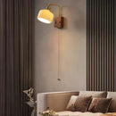 Axyaa Rotatable Ceramic LED Wall Sconce Nordic Walnut Wood Pull Chain Switch Bedside Lamp