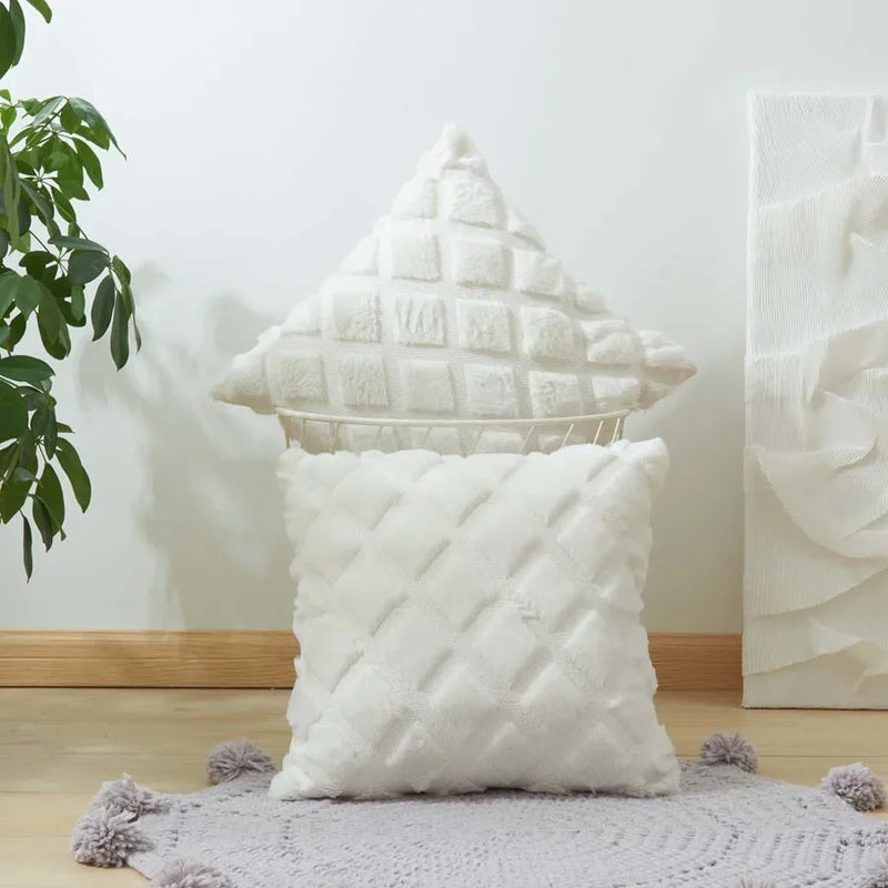 Plush White Cushion Cover Set by Axyaa - Diamond Home Decor - 30x50cm & 45x45cm