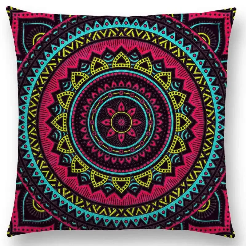 Axyaa Boho Rainbow Mandala Pillow Case Sun Moon Flowers Dream Fantasy Cover