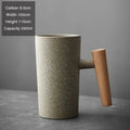 Axyaa Stoneware Coffee Mug with Wooden Handle, Vintage Handmade Kiln Baked Cup