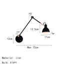Axyaa Long Arm Black Gold Wall Light for Study Reading Bedroom