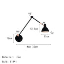 Axyaa Long Arm Black Gold Wall Sconce for Study Bedroom Reading