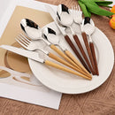 Axyaa Wooden Handle Flatware Set Stainless Steel Knife Fork Spoon Cutlery
