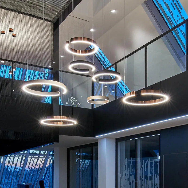 Axyaa Rose Gold LED Circle Chandelier for Modern Living Room Decor