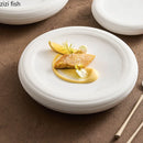 Axyaa White Ceramic Double Layer Plate for Molecular Cuisine and Desserts