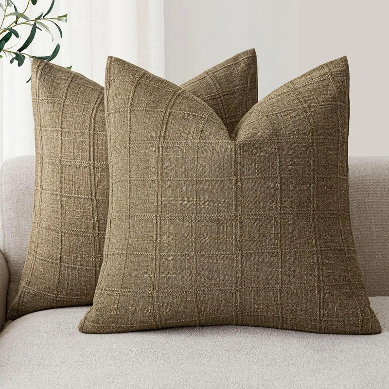Axyaa Checked Cushion Cover White Grey Blue Green Ivory Autumn Decor Home Sofa