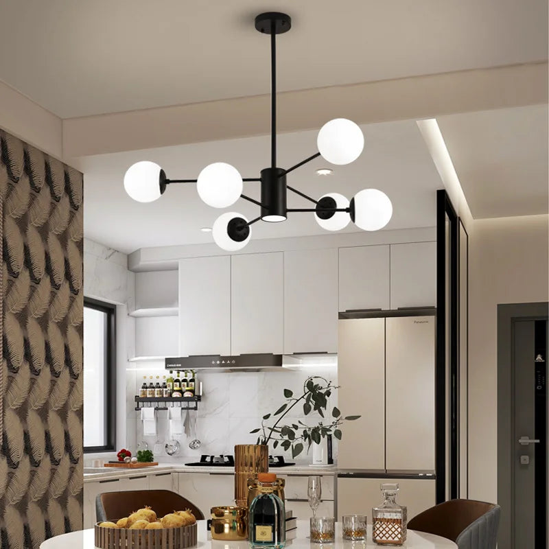 Axya Black Glass Ball Chandelier for Home Dining Room, Bedroom, Restaurant, and Bar