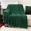 Axyaa Chenille Throw Blanket Fringe Tassels Soft Cozy Knit Sofa Christmas Decor