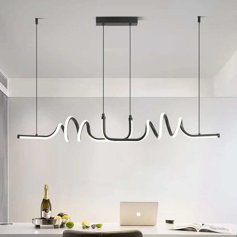 Axyaa Black LED Curved Chandelier for Dining Room, Kitchen, Living Room