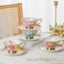 Axyaa Floral Porcelain Coffee Mug and Saucer Set - Creative Tea Cup for Home Breakfast