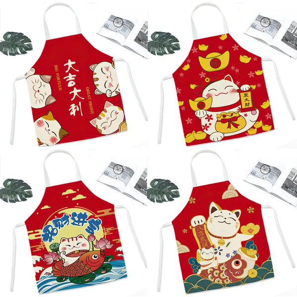 Axya Japanese Cartoon Lucky Cat Chef Apron Waterproof Bib Kitchen Supplies