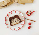 Axyaa French Retro Ceramic Handmade Plate, Cute Red Border Relief Cake Plate