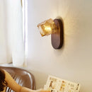 Axyaa Amber Glass Wood Bedside LED Wall Lamp Vintage Bedroom Retro Design