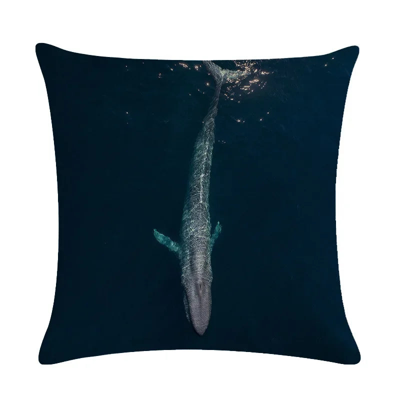 Whale Print Linen Pillowcase for Home and Office Decor by Axyaa
