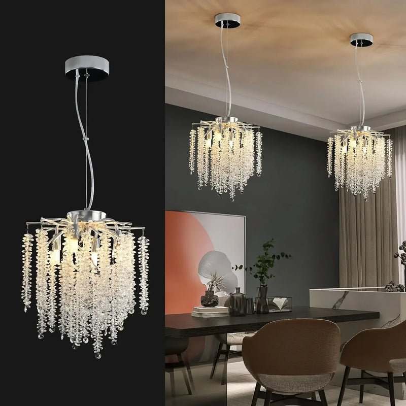 Axyaa Silver Crystal Branch Chandelier for Kitchen Dining Bedroom Living Room