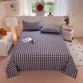 Axyaa Grid Striped Brushed Cotton Flat Sheet for Single Double Bed Top Linens