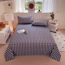 Axyaa Grid Striped Brushed Cotton Flat Sheet for Single Double Bed Top Linens
