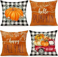 Axyaa Buffalo Check Print Linen Pillow Cover 45x45 for Fall Thanksgiving Decor