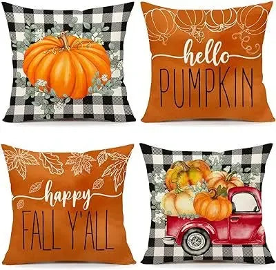 Axyaa Buffalo Check Print Linen Pillow Cover 45x45 for Fall Thanksgiving Decor