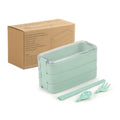 Axyaa 3-layer Wheat Straw Lunch Box with Dinnerware, Microwavable Bento Box for Adults