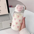 Axyaa 850ml Cute Bow Plastic Tumbler with Straw, Kawaii Design, for Cold Drinks and Boba