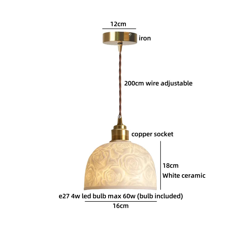 Axyaa White Ceramic Brass LED Pendant Light Modern Nordic Hanging Lamp