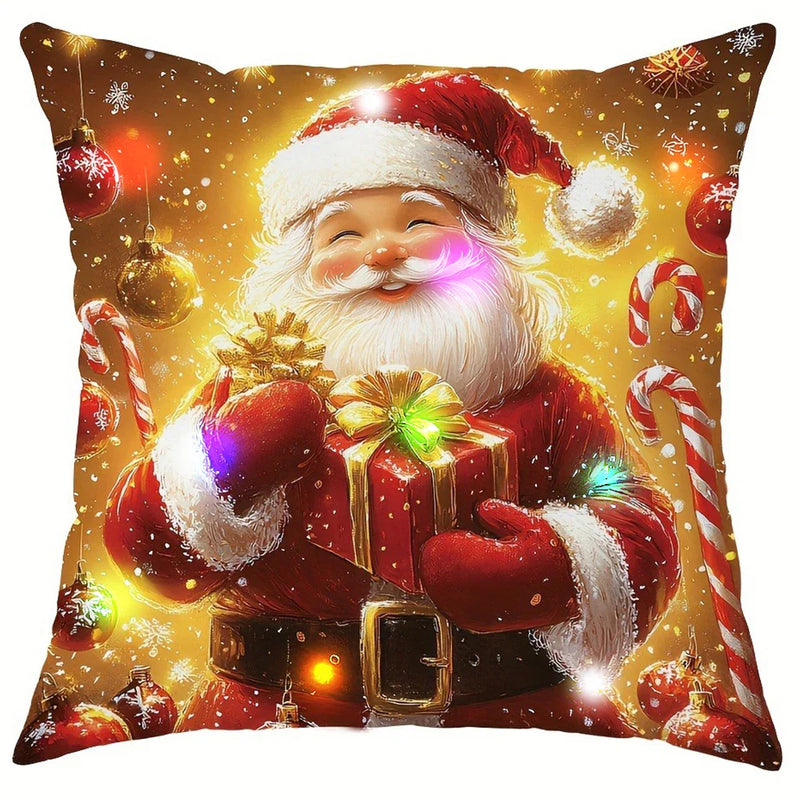 Axyaa LED Christmas Pillowcase with Santa & Snowman Garland Pattern