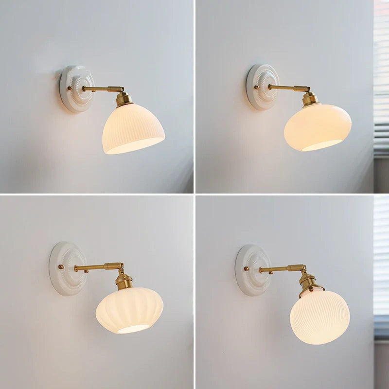 Axyaa White Glass LED Wall Lights with Copper Arm Socket, Up Down Lighting