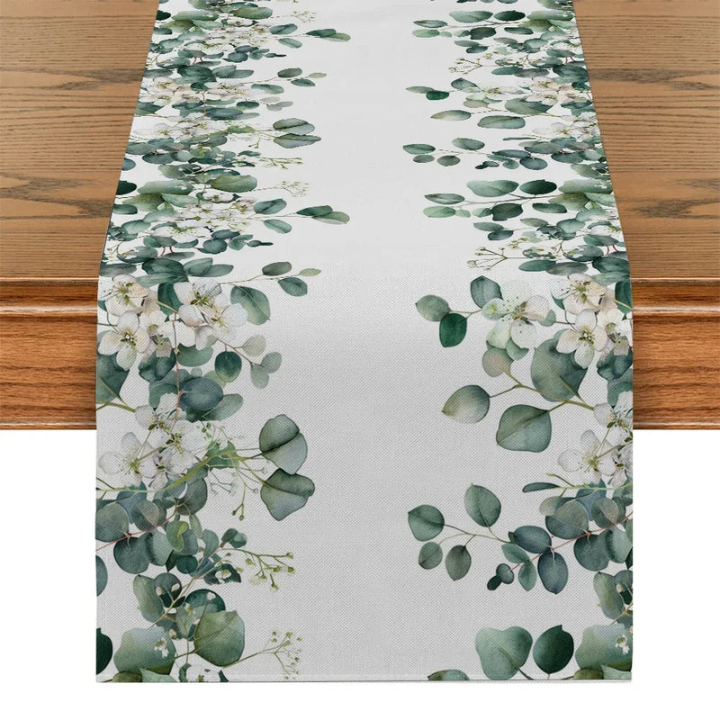 Eucalyptus Table Runner by Axyaa: Watercolor Greenery for Dining and Party Tables