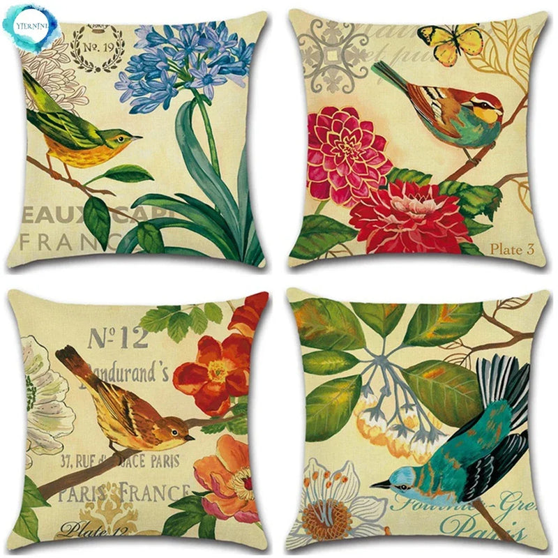 Cute Bird Pattern Pillowcase - Axyaa Decorative Linen Throw Pillow Case