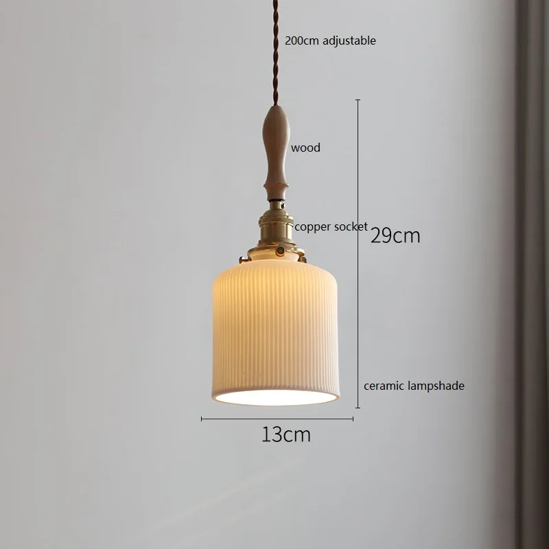 Axyaa Ceramic Wood Copper LED Pendant Light for Modern Home Decor