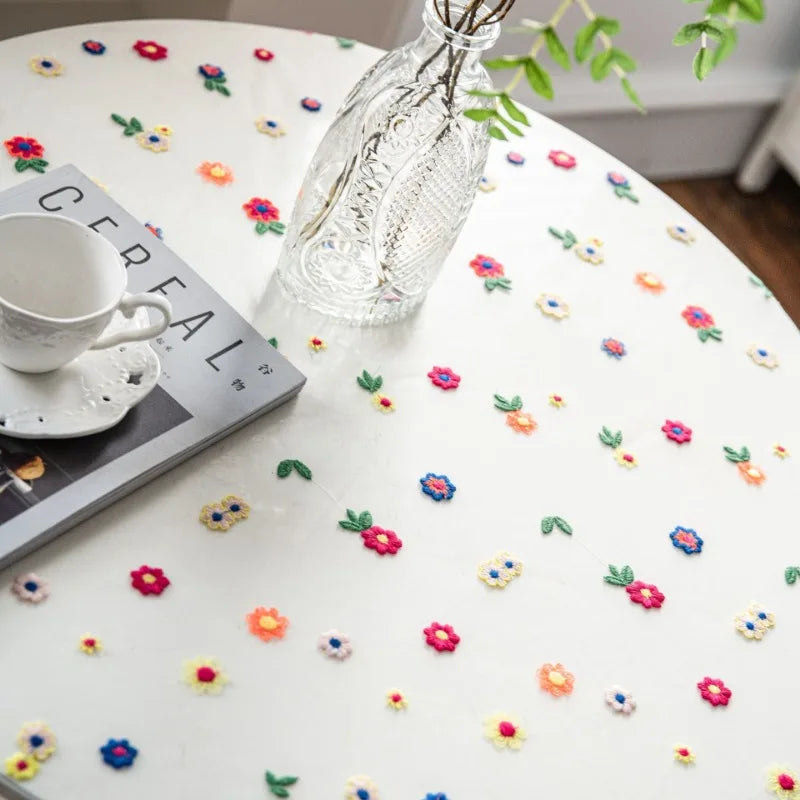 Axya Embroidered Flowers Tablecloth - Multicolour Cake Photography Background