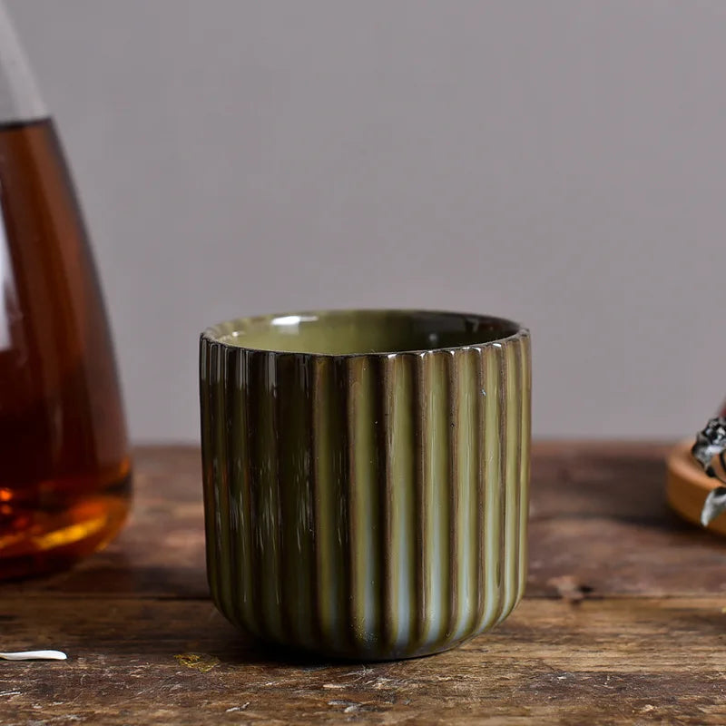 Axyaa Ceramic Tea Cup - Japanese Style Striped Coffee Mug 180ml Mug Drinkware