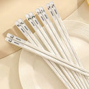 Axyaa Panda Chopsticks Set - White Cartoon Alloy, Anti-slip, Anti-bacterial