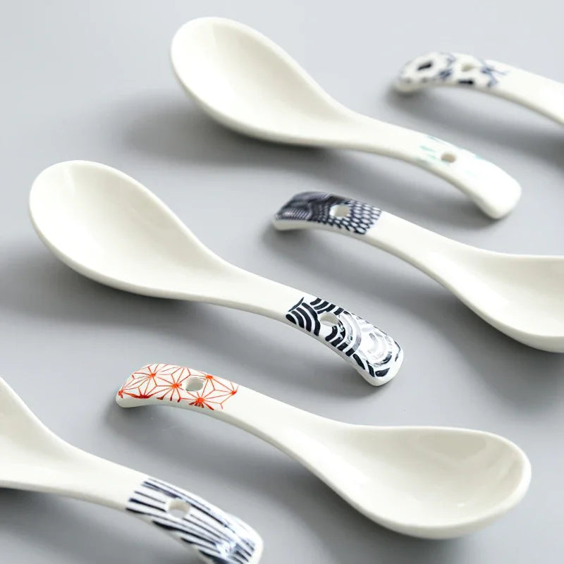 Ceramic Spoon Set Axya Glaze Porcelain Japanese Scoop Tableware Kitchenware