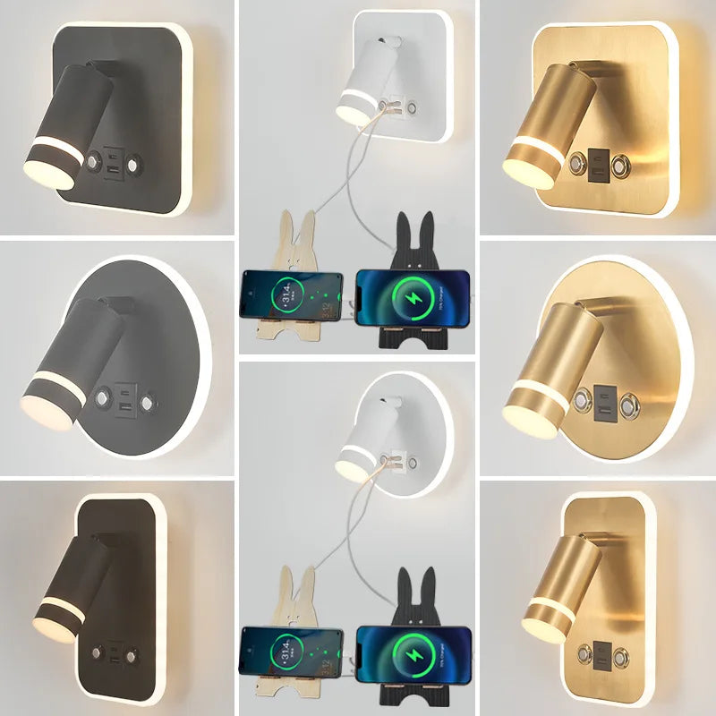 Axyaa Led Wall Sconce Lamp Touch Switch USB Tri-color Diammable Lights