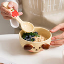 Axyaa Cartoon Pink Pig Yellow Dog Ceramic Noodle Bowl with Spoon
