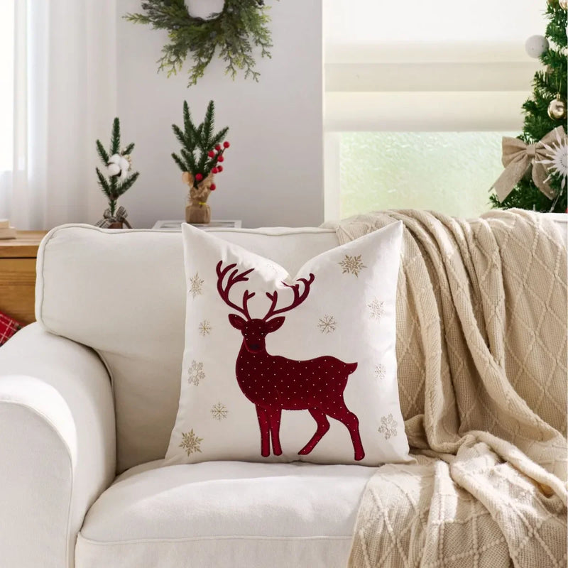 Axyaa Christmas Embroidered Pillow Cover Trees Deer Snowflakes 45x45cm 30x50cm