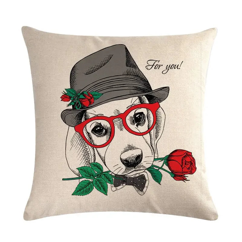 Axyaa Cartoon Animal Flax Cushion Cover for Sofa - Fashionable and Fun Design