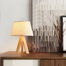 Axyaa Rustic Beige Linen LED Desk Lamp Solid Wood Tripod, Japanese Style Table Lamp.